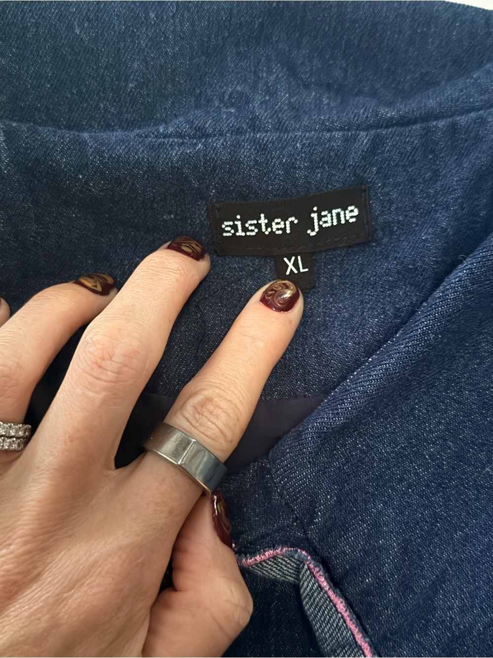 Sister Jane Navy Denim Cottage Core Babydoll Dress Sz XL - Picture 6 of 11